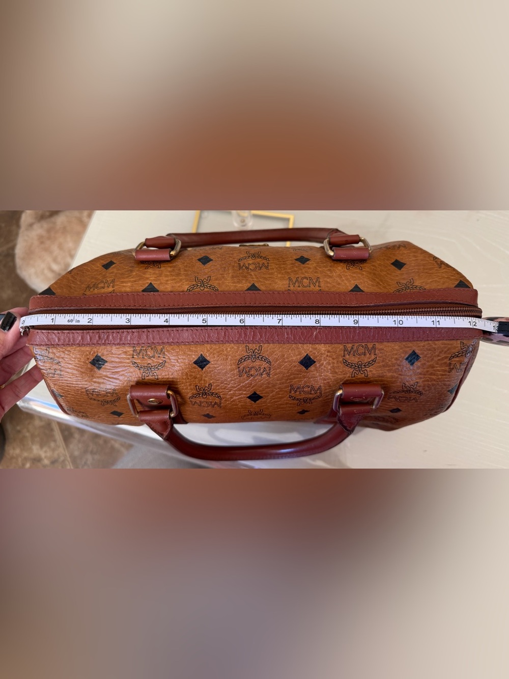 MCM Visetos Boston Speedy Satchel Bag – Cognac Brown Monogram Leather - Picture 14 of 15
